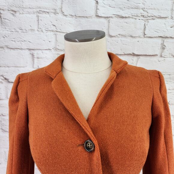 Focus 2000 Orange Tweed Blazer Women 2P Wool Structured Pumpkin Fall Academia - Picture 5 of 9